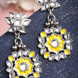 KARATCART Yellow & White Silver-Plated Contemporary Drop Earrings-image-80