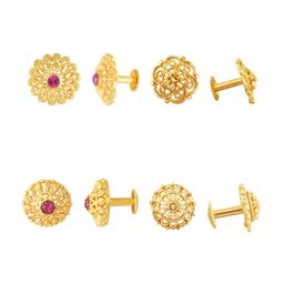 Vighnaharta Set Of 4 Gold Plated Floral Studs Earrings-68