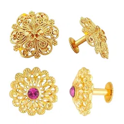 Vighnaharta Set Of 2 Gold-Plated Cubic Zirconia Studded Floral Studs Earrings-4