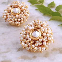 BeAbhika Kundan Studded & Pearls Beaded Studs Earrings-6