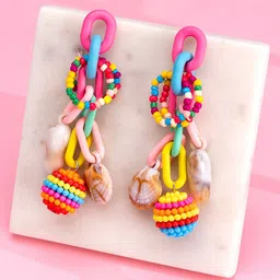 Yellow Chimes Multicoloured Contemporary Jhumkas Earrings-image-20