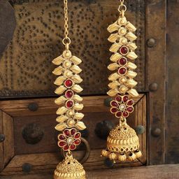 PANASH Gold-Plated Leaf Shaped Jhumkas Earrings-35