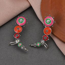 Voylla Silver-Plated Circular Ear Cuff Earrings-29