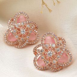 KARATCART Silver-Plated Cubic Zirconia Contemporary Studs Earrings-15