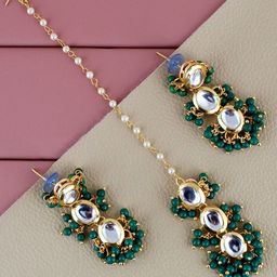 LUCKY JEWELLERY 18k Gold Plated Uncut Kundan Studded Jewellery Set-image-26