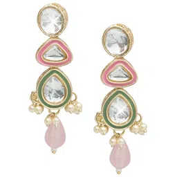 Shining Jewel - By Shivansh Gold-Plated Kundan Floral Drop Earrings-image-76