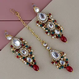 LUCKY JEWELLERY Gold-Plated Kundan-Studded Jewellary Set-image-43