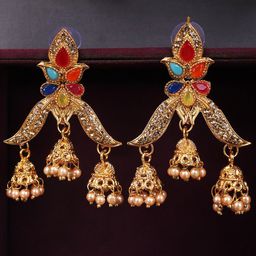 ANIKAS CREATION Multicoloured Gold-Plated Contemporary Jhumkas Earrings-picture-19