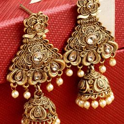KARATCART Women Gold-Plated Dome Shaped Jhumkas Earrings-42