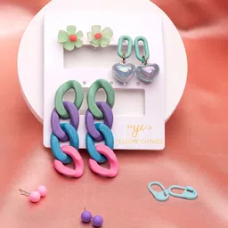 Yellow Chimes Multicoloured Contemporary Drop Earrings-image-80