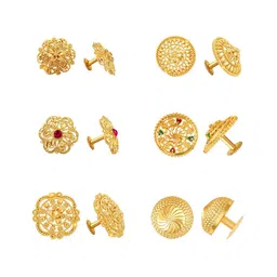 Vighnaharta Set of 6 Gold Plated Floral Stud Earrings-image-21