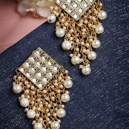 KARATCART Gold-Toned Contemporary Gold Plated Drop Earrings-image-19