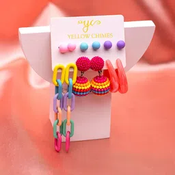 Yellow Chimes Multicoloured Contemporary Studs Earrings-6
