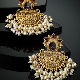 PANASH Gold Plated Classic Pearl Studded Chandbalis-12