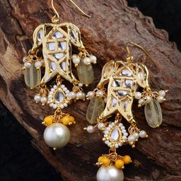 DUGRISTYLE Kundan Studded Gold-Plated Drop Earrings-16
