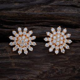 Kushal's Fashion Jewellery White & Gold Plated Floral Studs Earrings-15