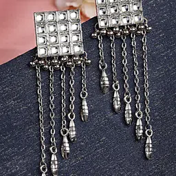 KARATCART Silver-Plated Square Drop Earrings-image-93