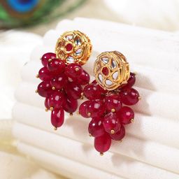 DUGRISTYLE Gold-Plated Kundan Classic Drop Earrings-13