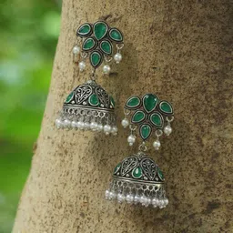 Adwitiya Collection Silver-Plated Dome Shaped Jhumkas Earrings-image-67