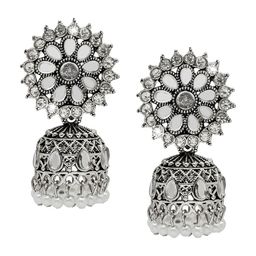 Shining Jewel - By Shivansh Silver-Plated Contemporary Jhumkas Earrings-image-16