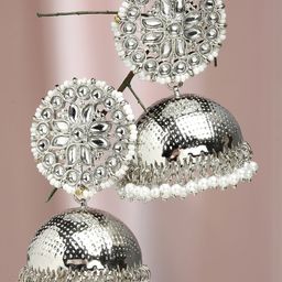 KARATCART women Silver-Toned Dome Shaped Jhumkas Earrings-image-61