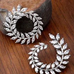 KARATCART Silver-Plated Cubic Zirconia Contemporary Hoop Earrings-13