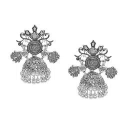 Shining Jewel - By Shivansh Silver Plated Jhumkas Earrings-image-67