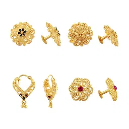 Vighnaharta Set Of 4 Gold Plated Floral Studs & Hoop Earrings-11