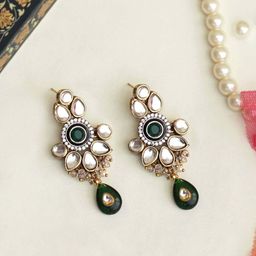 BeAbhika Kundan Studded & Beaded Drop Earrings-2