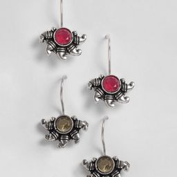 EL REGALO Set Of 2 Pink & Olive Green Silver-Plated Contemporary Drop Earrings-image-3