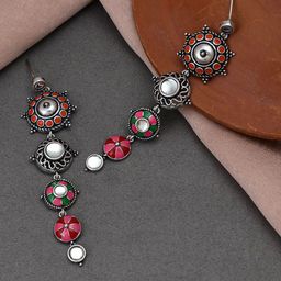 Voylla Silver-Plated Contemporary Drop Earrings-51