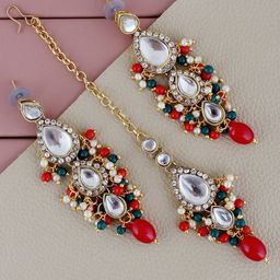 LUCKY JEWELLERY Gold Plated Kundan Studded Jewellery Set-image-19