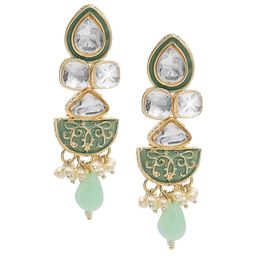 Shining Jewel - By Shivansh Gold-Plated Kundan Floral Drop Earrings-image-81