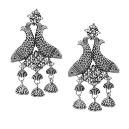 Shining Jewel - By Shivansh Silver-Plated Fish Design Jumka Earrings-50