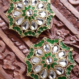 KARATCART Green Contemporary Gold Plated Green MeenaStuds Earrings-46