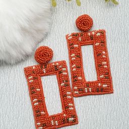 Dhrohar Red & White Beaded Fabric Geometric Drop Earrings-image-17