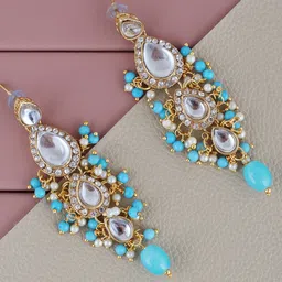 LUCKY JEWELLERY Gold-Plated Leaf Shaped Drop Earrings-image-68