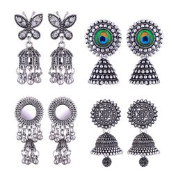 MEENAZ Set Of 4 Silver-Plated Dome Shaped Jhumkas-image-80