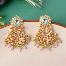 DASTOOR Gold-Plated Kundan Studded Drop Earrings-16