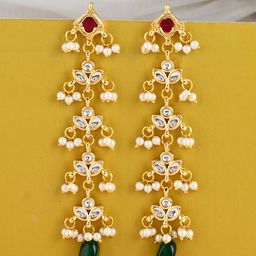 DASTOOR Gold-Plated Kundan Studded Contemporary Drop Earrings-35