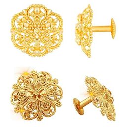 Vighnaharta Set Of 2 Gold Plated Floral Studs Earrings-36