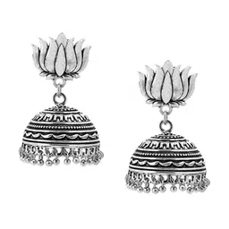 Yellow Chimes Silver-Toned Contemporary Jhumkas Earrings-image-62