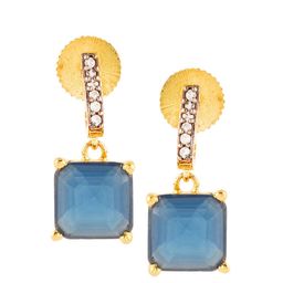 Adwitiya Collection Blue & Gold-Plated Square Drop Earrings-image-3
