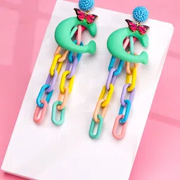 Yellow Chimes Multicoloured Contemporary Drop Earrings-image-79