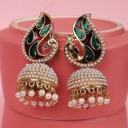 ANIKAS CREATION Multicoloured Gold-Plated Contemporary Jhumkas Earrings-image-68