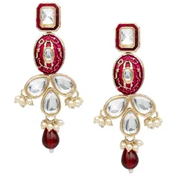 Shining Jewel - By Shivansh Gold Plated Kundan Studded & Beaded Enamelled Drop Earrings-image-69