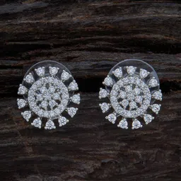 Kushal's Fashion Jewellery Rhodium Plated White Circular Studs Earrings-image-34