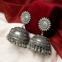 TEEJH Silver-Plated Dome-Shaped Jhumkas-56