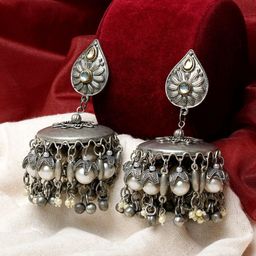 TEEJH Silver Plated Contemporary Jhumkas-14