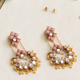 BeAbhika Kundan Studded & Beaded Drop Earrings-4